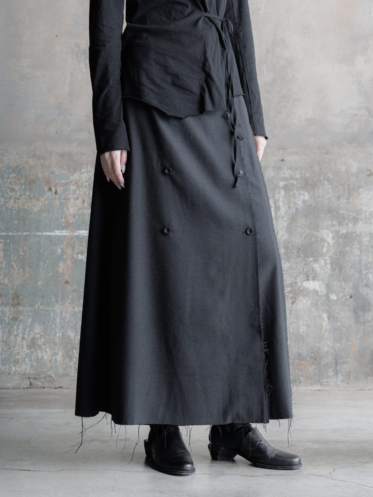 26FW WMS｜Double Breasted Frayed Skirt