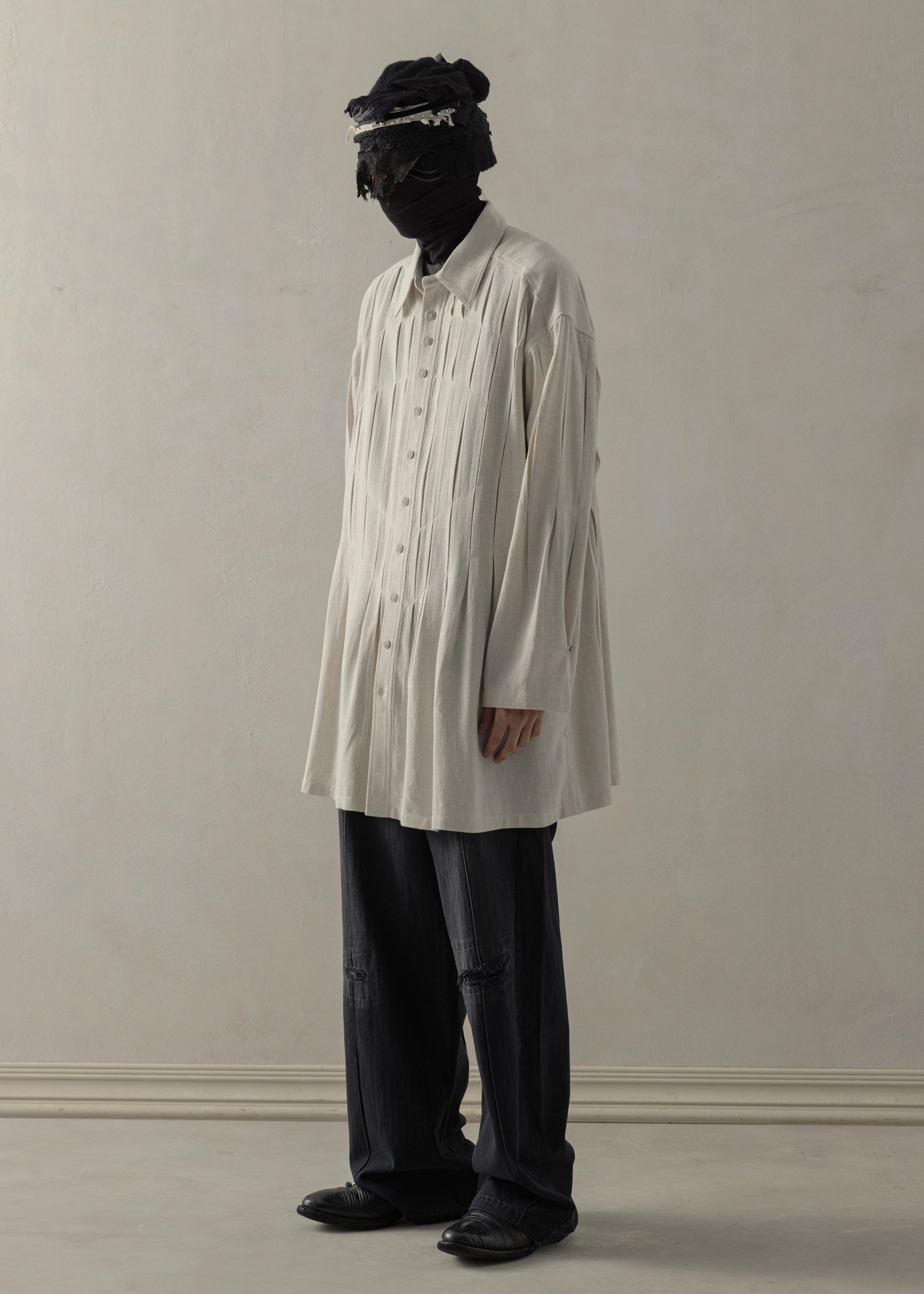 24SS｜ Pleated Long Shirt (Beige)