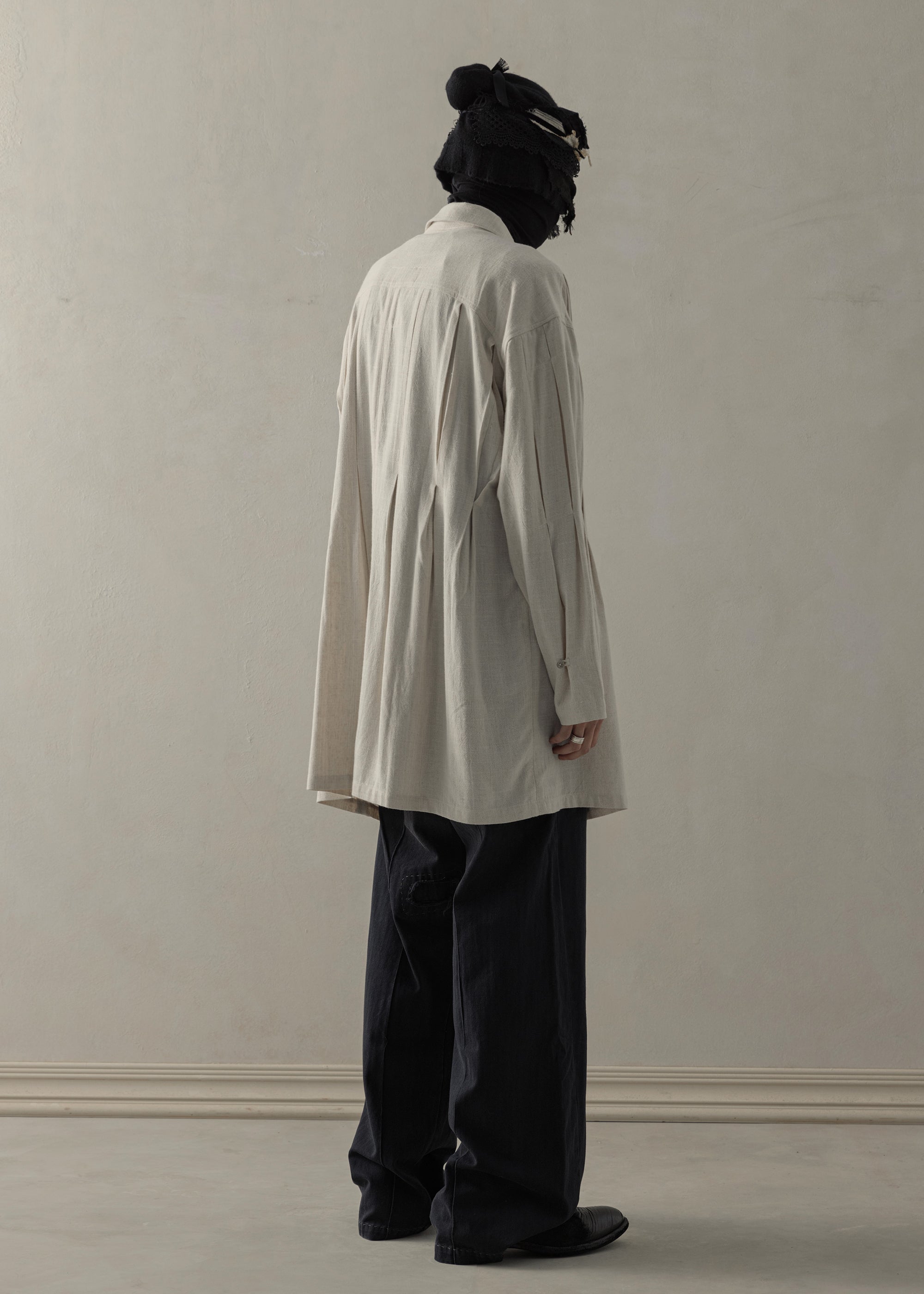 24SS｜ Pleated Long Shirt (Beige)