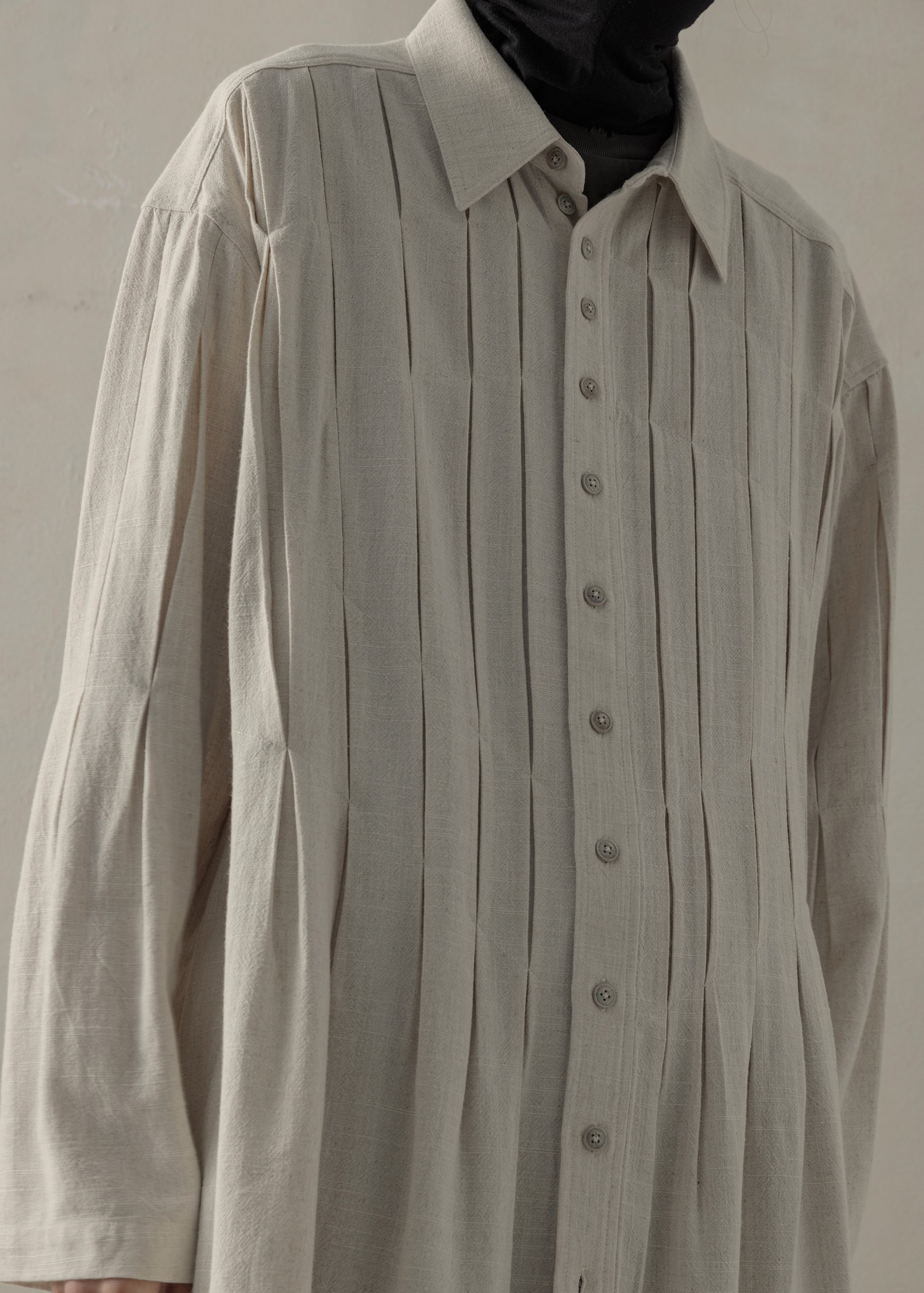 24SS｜ Pleated Long Shirt (Beige)