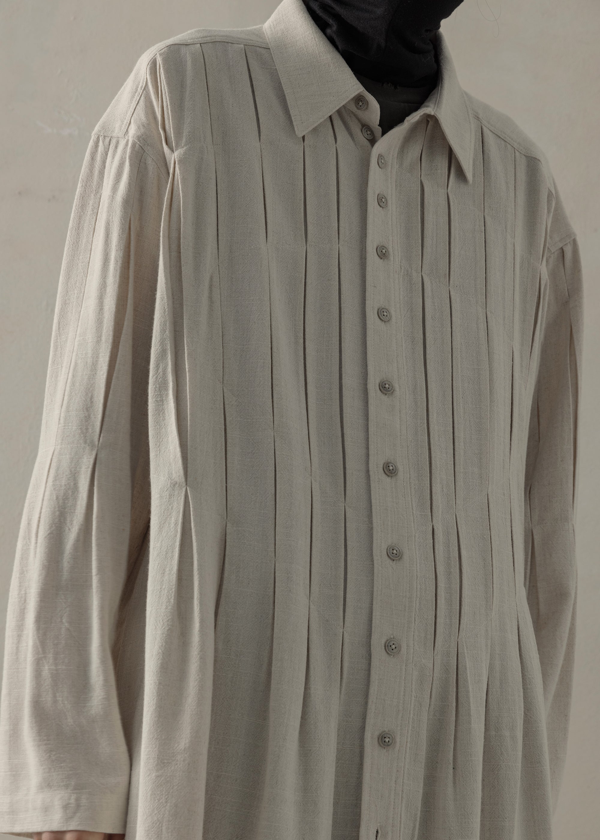 24SS｜ Pleated Long Shirt (Beige)