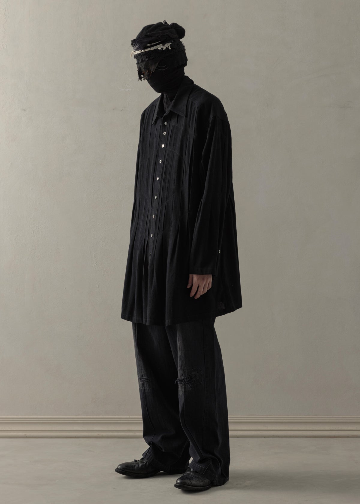 24SS｜ Pleated Long Shirt (Black)