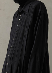 24SS｜ Pleated Long Shirt (Black)