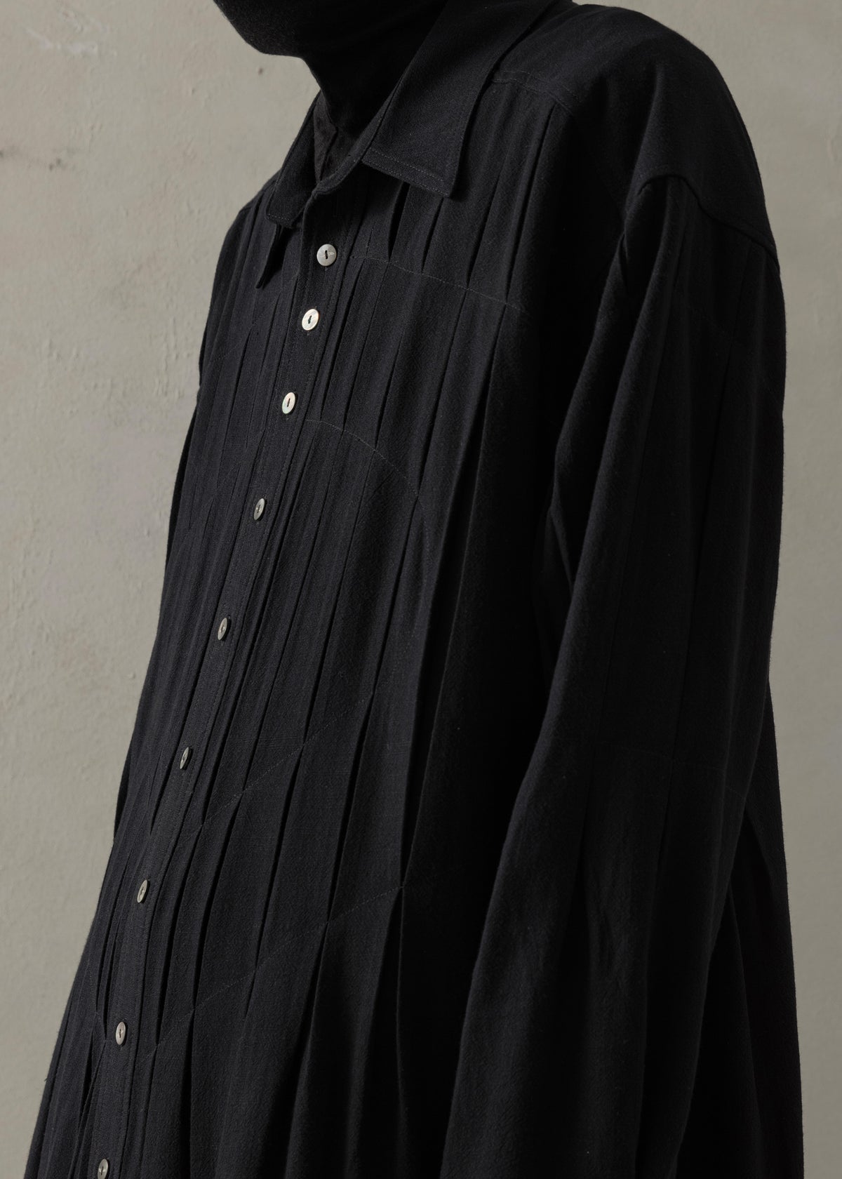 24SS｜ Pleated Long Shirt (Black)