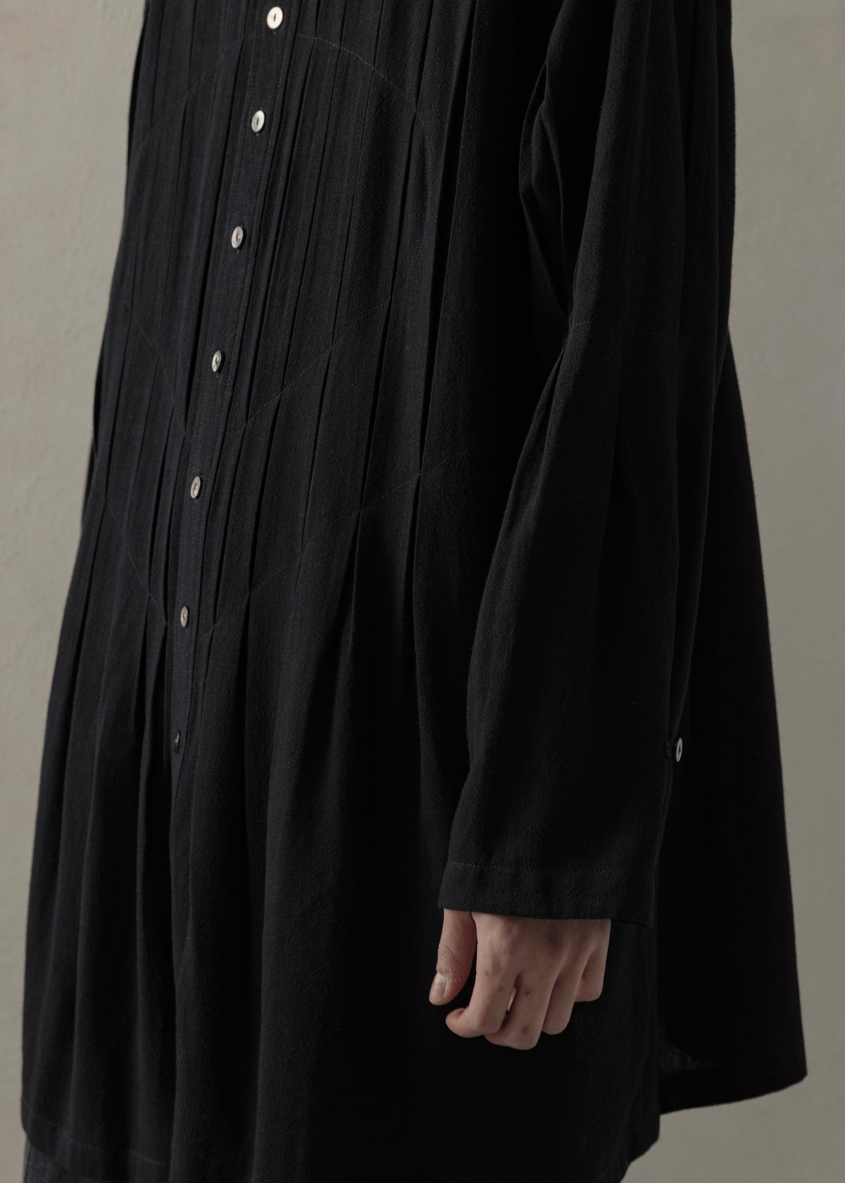 24SS｜ Pleated Long Shirt (Black)